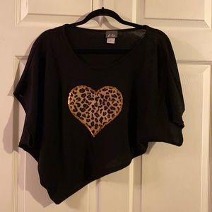 Black top with animal print heart